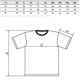 Pánské volnočasové tričko s krátkým rukávem - tabulka velikostí